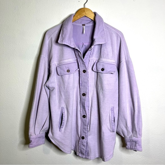 Free People Ruby ethereal Lavender Jacket sz L shirt shacket pastel lilac cozy - Picture 3 of 10
